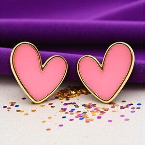 🆕Pink Enamel Heart Stud Earrings Gold Tone Hypoallergenic Gift for Girls & Teen